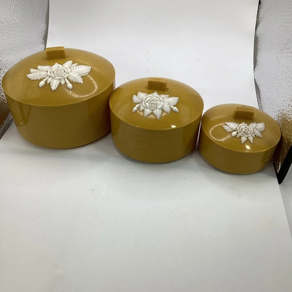 Schwarz Brothers 1970s vanity powder holders gold